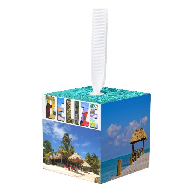 Belize Vacation Travel Photos Christmas Cube Ornament (Front Angled)