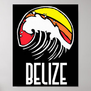 Belize Vintage 80s Retro Surfing Beach Wave Graphi Poster