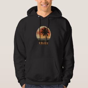 Belize Vintage Beach Travel Sunset Palm Trees Retr Hoodie