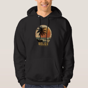 Belize Vintage Beach Travel Sunset Palm Trees Retr Hoodie