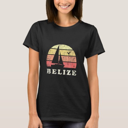 Belize Vintage Sailboat 70s Throwback Sunset  T_Shirt