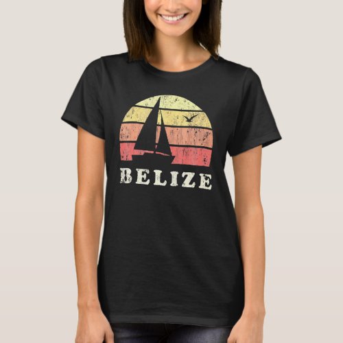 Belize Vintage Sailboat 70s Throwback Sunset T_Shirt