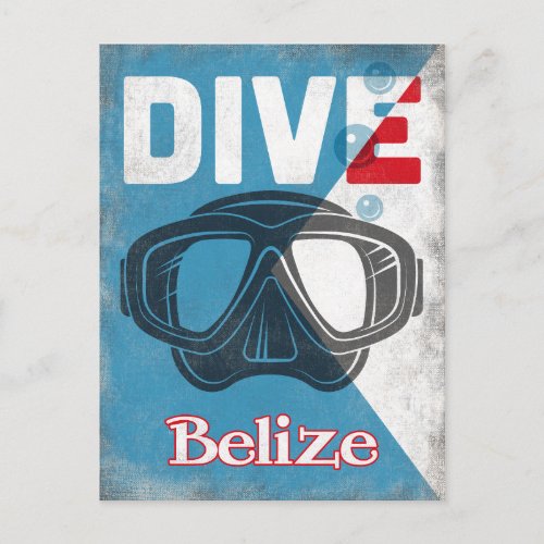 Belize Vintage Scuba Diving Mask Postcard