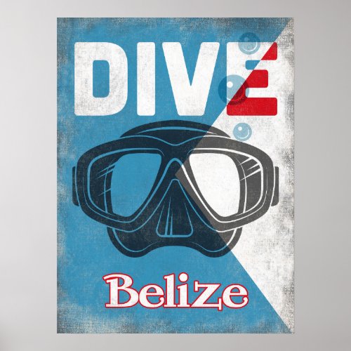 Belize Vintage Scuba Diving Mask Poster