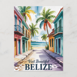 Belize Watercolor Travel Art Vintage Postcard