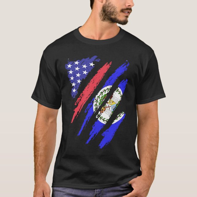 Belizean American Patriot Grown Heart Flag Stripes T-Shirt (Front)