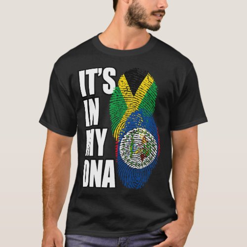Belizean And Jamaican Mix DNA Flag Heritage T_Shir T_Shirt