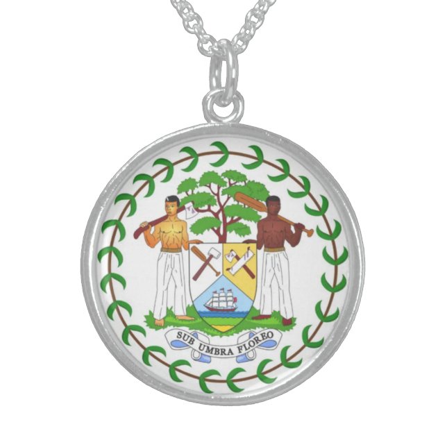 Belizean Belize Flag Coat of Arms Pendant Necklace (Front)