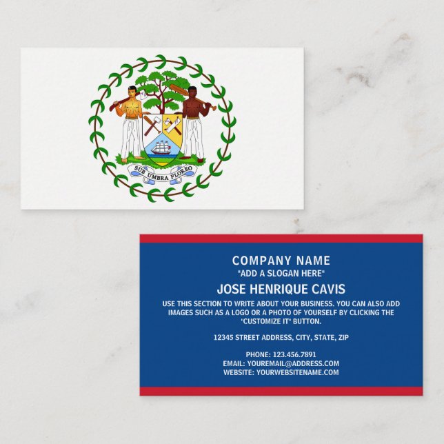 Belizean Flag & Coat of Arms, Flag of Belize Business Card (Front/Back)