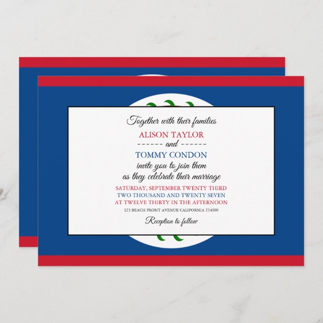 Belizean Flag, Flag of Belize Wedding Invitation (Front/Back)