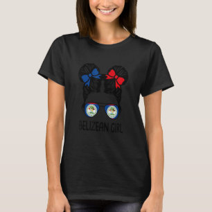 Belizean Girl Messy Hair Belize Pride Patriotic Wo T-Shirt
