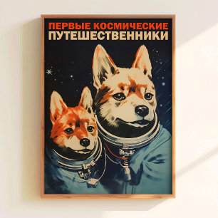 Belka and Strelka Poster Soviet Style Print Space