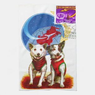 BELKA AND STRELKA: RETRO SPACE TRAVEL DOGS TOWEL