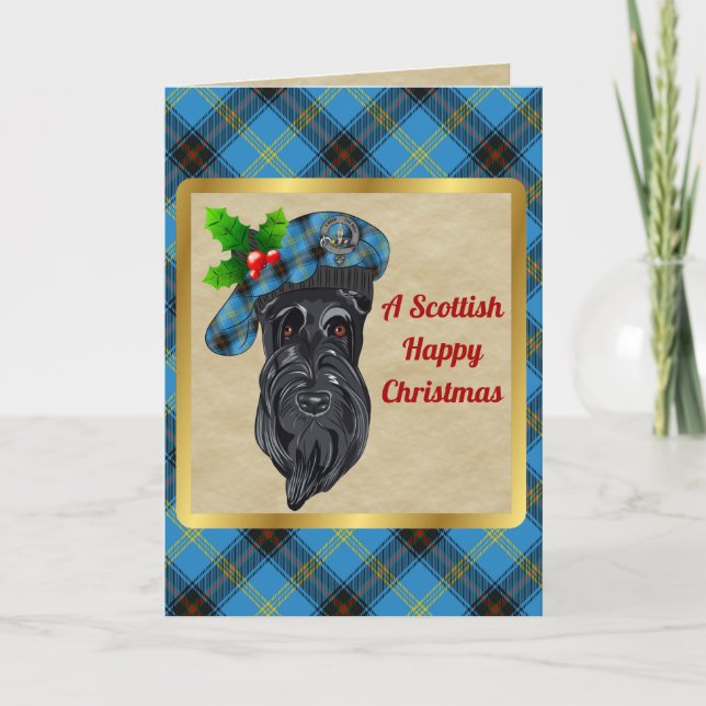 Bell Badge & Tartan Personalized Xmas Card (Front)