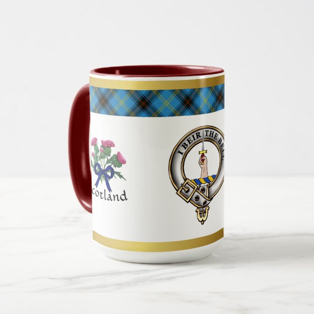 Bell Clan Badge Tartan & Motto Mug (Front Left)