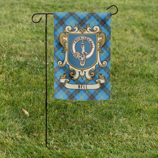 Bell Clan Badge & Tartan Personalized Garden Flag (In SItu)
