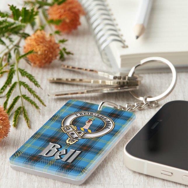 Bell Clan Badge/Tartan Rectangle Keychain (Front Right)
