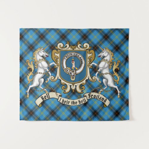 Bell Clan Badge & Unicorns w/Tartan  Tapestry