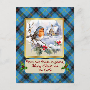 Bell Crest & Tartan w/Robin Personalized Holiday Postcard