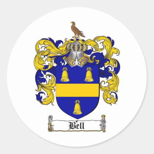 BELL FAMILY CREST _  BELL COAT OF ARMS CLASSIC ROUND STICKER