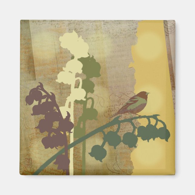 Bell Flower Bird Design Magnet (Front)