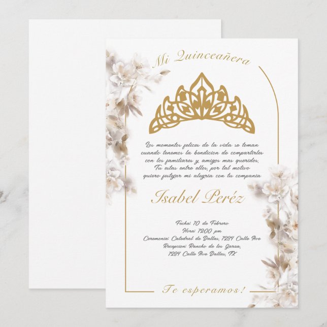 Bell frame Quinceañera invitation in Spanish (Front/Back)