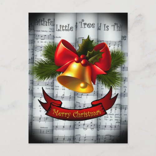 Bell HollyRibbon  Rolled Christmas Sheet Music Holiday Postcard