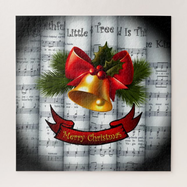 Bell~ Holly~Ribbon ~ Rolled Christmas Sheet Music Jigsaw Puzzle (Vertical)