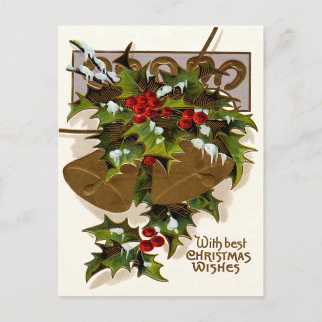 Bell Holly Snow Gold Horseshoe Postcard (Front)