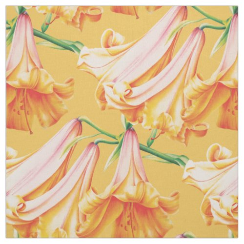 Bell Lily orange yellow watercolor art fabric