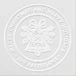 Bell Merry Christmas Happy Holidays Personalized Embosser<br><div class="desc">Bell Merry Christmas Happy Holidays Custom Personalized Name Embossers features the text "Merry Christmas and Happy Holidays" in modern script with your personalized name surrounding a bell accented with leaves. Perfect for Christmas cards,  party favors and Holiday gifts. Designed by ©2024 Evco Studio www.zazzle.com/store/evcostudio</div>