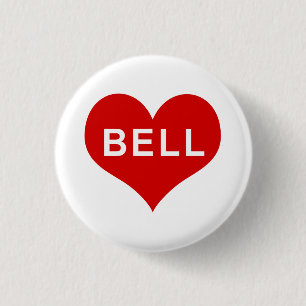 BELL NAME Red Love Heart Button