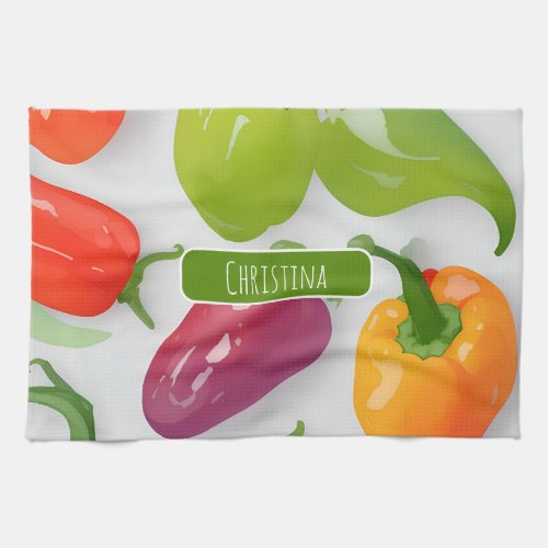 Bell pepper Watercolor Colorful Personalized Patte Kitchen Towel