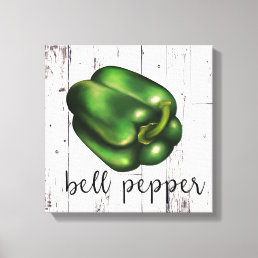 BELL PEPPER White Wood Rustic Farmhouse Kitchen Canvas Print