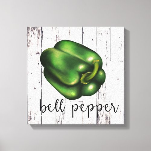 BELL PEPPER White Wood Rustic Farmhouse Kitchen Canvas Print