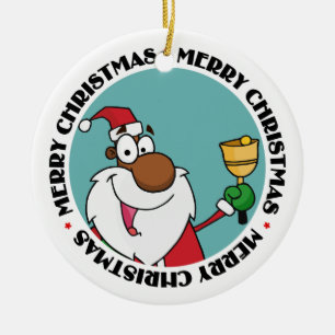 Bell Ringing Black Santa Claus Ceramic Ornament