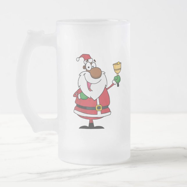 Bell Ringing Black Santa Claus Frosted Glass Beer Mug (Left)