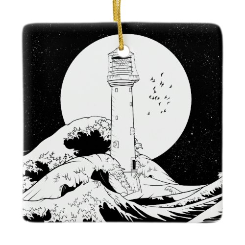 Bell Rock lighthouse black and white Ceramic Ornament