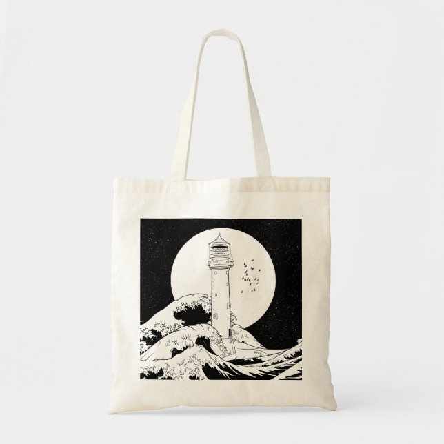 Bell Rock lighthouse black and white Tote Bag (Front)