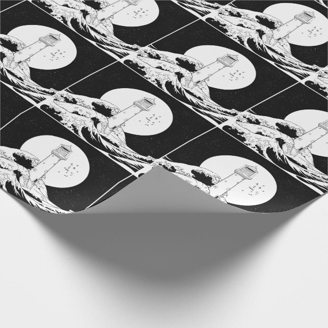 Bell Rock lighthouse black and white Wrapping Paper (Corner)