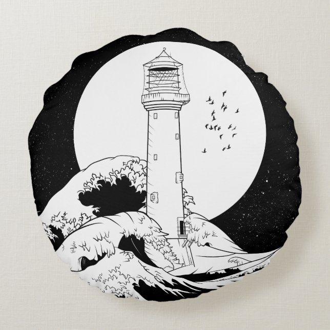 Bell Rock lighthouse Round Pillow (Back)