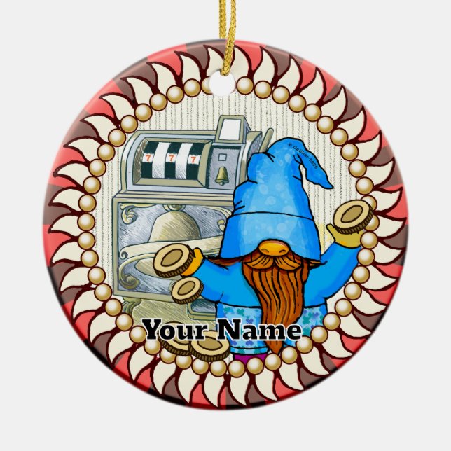 Bell slots gnome  ceramic ornament (Front)