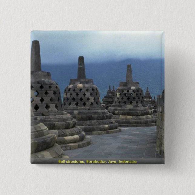Bell structures, Borobudur, Java, Indonesia Pinback Button (Front)