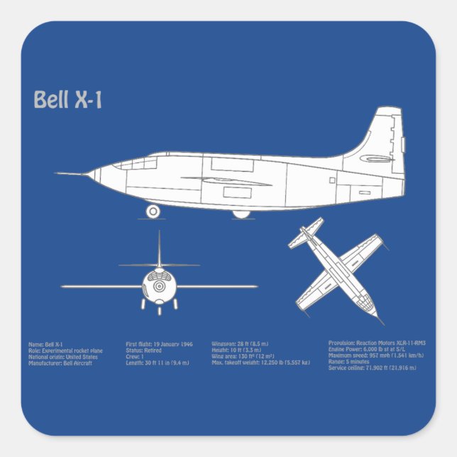 Bell X-1 - Airplane Blueprint Plans ABD Square Sticker (Front)