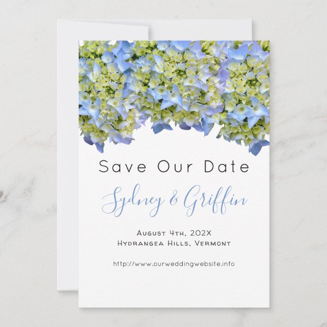 Bella Blue Hydrangea Save Our Date Flat Cards (Front)