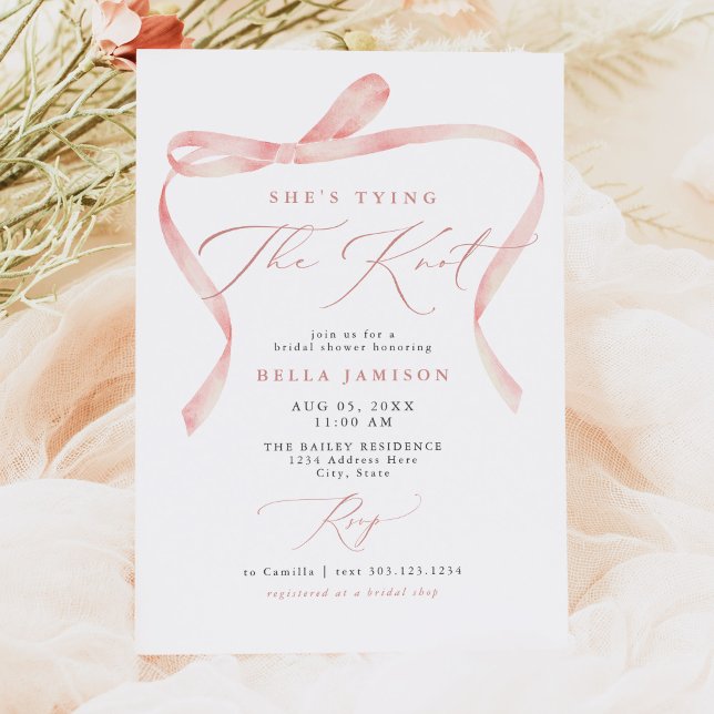 BELLA Blush Bow She's Tying the Knot Bridal Shower Invitation (Creator Uploaded)