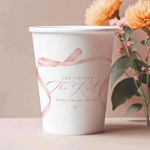 BELLA Blush Bow Shes Tying the Knot Bridal Shower Paper Cups
