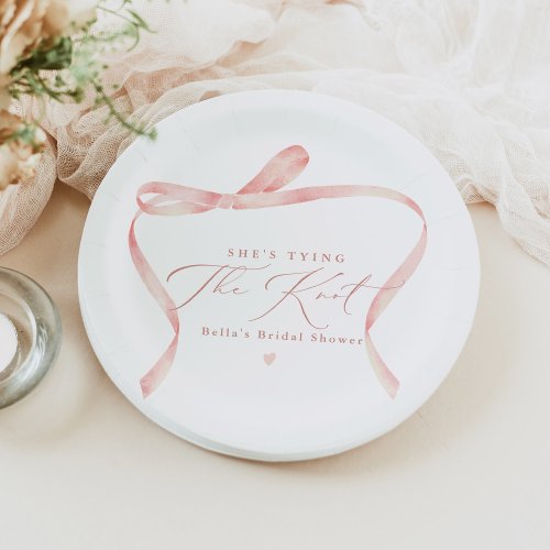 BELLA Blush Bow Shes Tying the Knot Bridal Shower Paper Plates