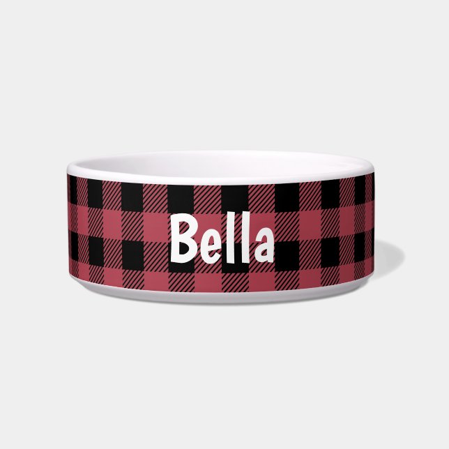 Bella Buffalo Plaid Pet Feeding Bowl (Front)
