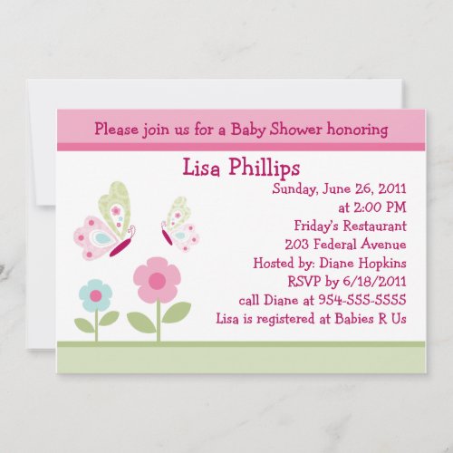 Bella Butterfly and Flowers Baby Shower Invitation